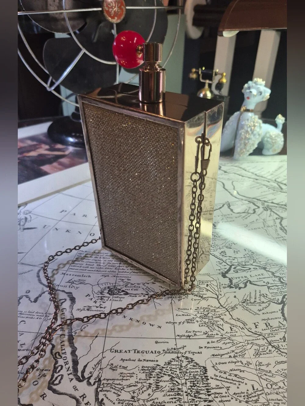 PERFUME BOTTLE CLUTCH WITH CHAIN